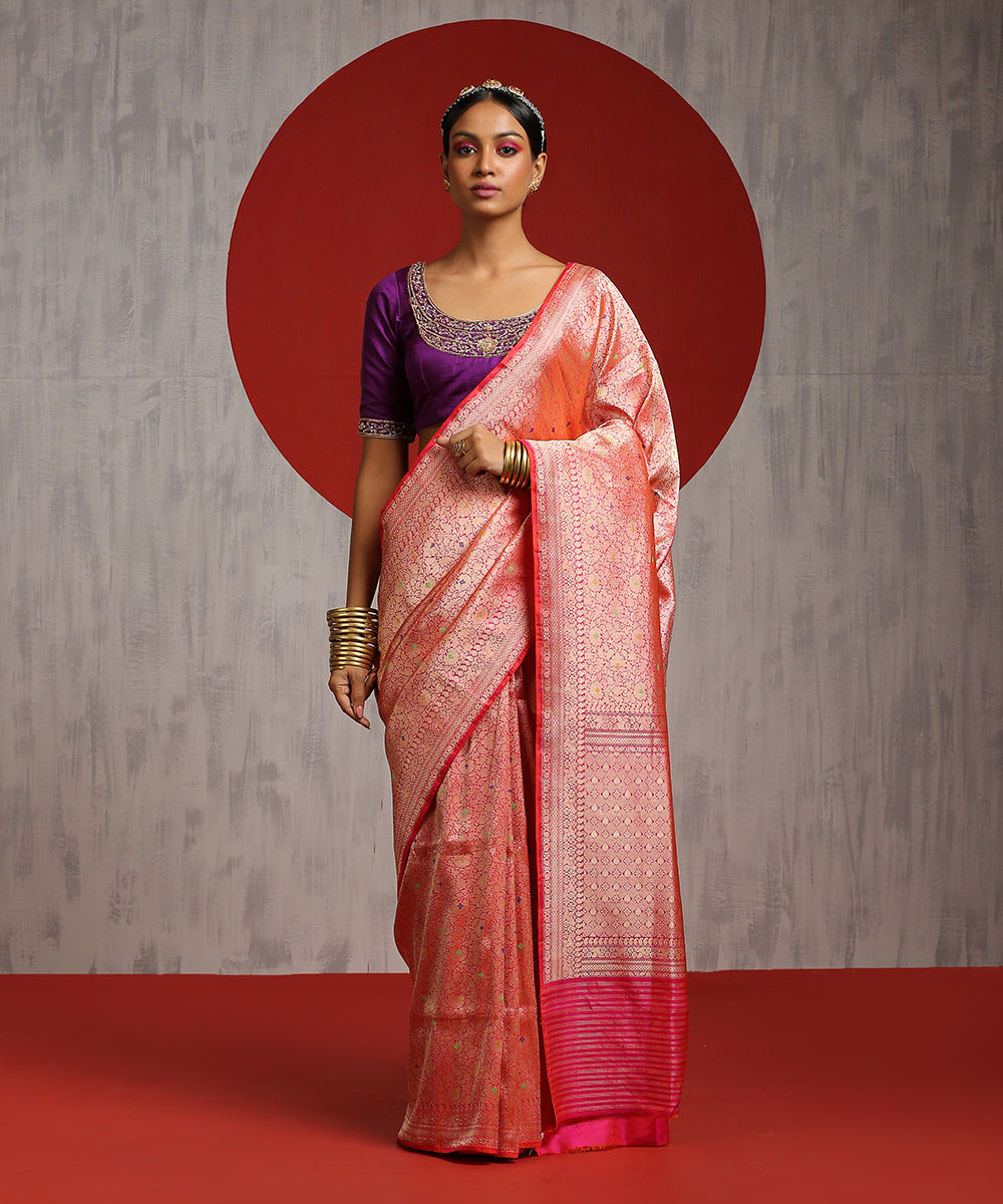 Handloom_Pink_Pure_Katan_Silk_Kimkhab_Banarasi_Saree_With_Meenakari_WeaverStory_02