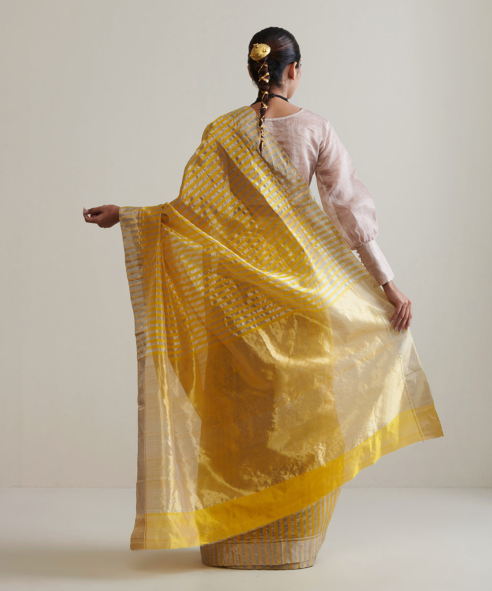 Handloom_Yellow_Tissue_Silk_Chanderi_Saree_With_Stripes_WeaverStory_03