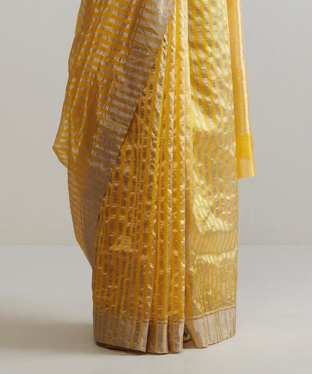 Handloom_Yellow_Tissue_Silk_Chanderi_Saree_With_Stripes_WeaverStory_04