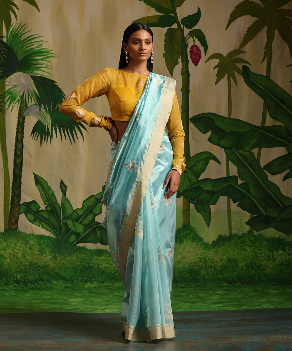 Handloom_Sea_Green_Pure_Chanderi_Silk_Saree_With_Gold_And_Silver_Zari_Bird_Motifs_WeaverStory_02
