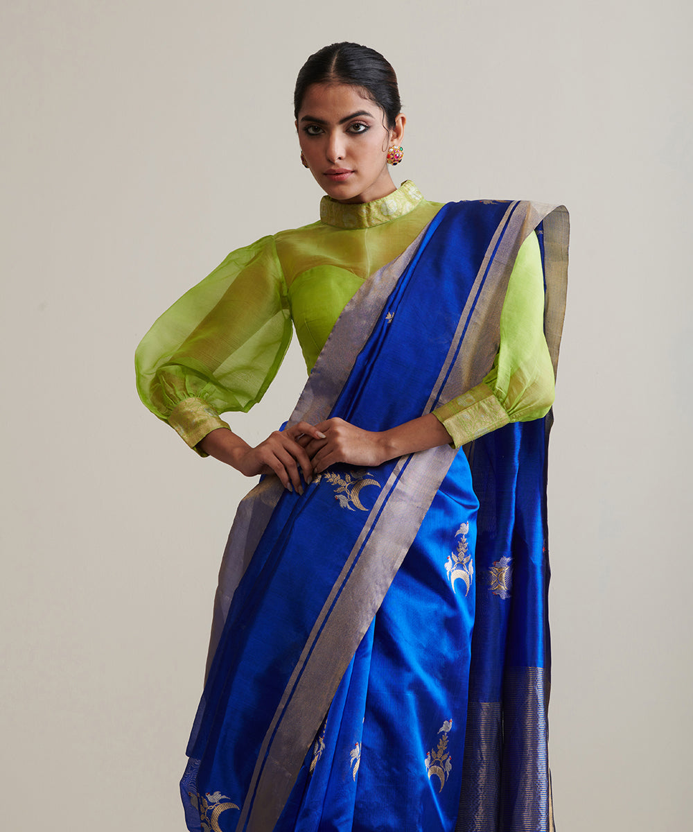 Handloom_Royal_Blue_Pure_Chanderi_Silk_Saree_With_Gold_And_Silver_Zari_Bird_Motif_WeaverStory_01