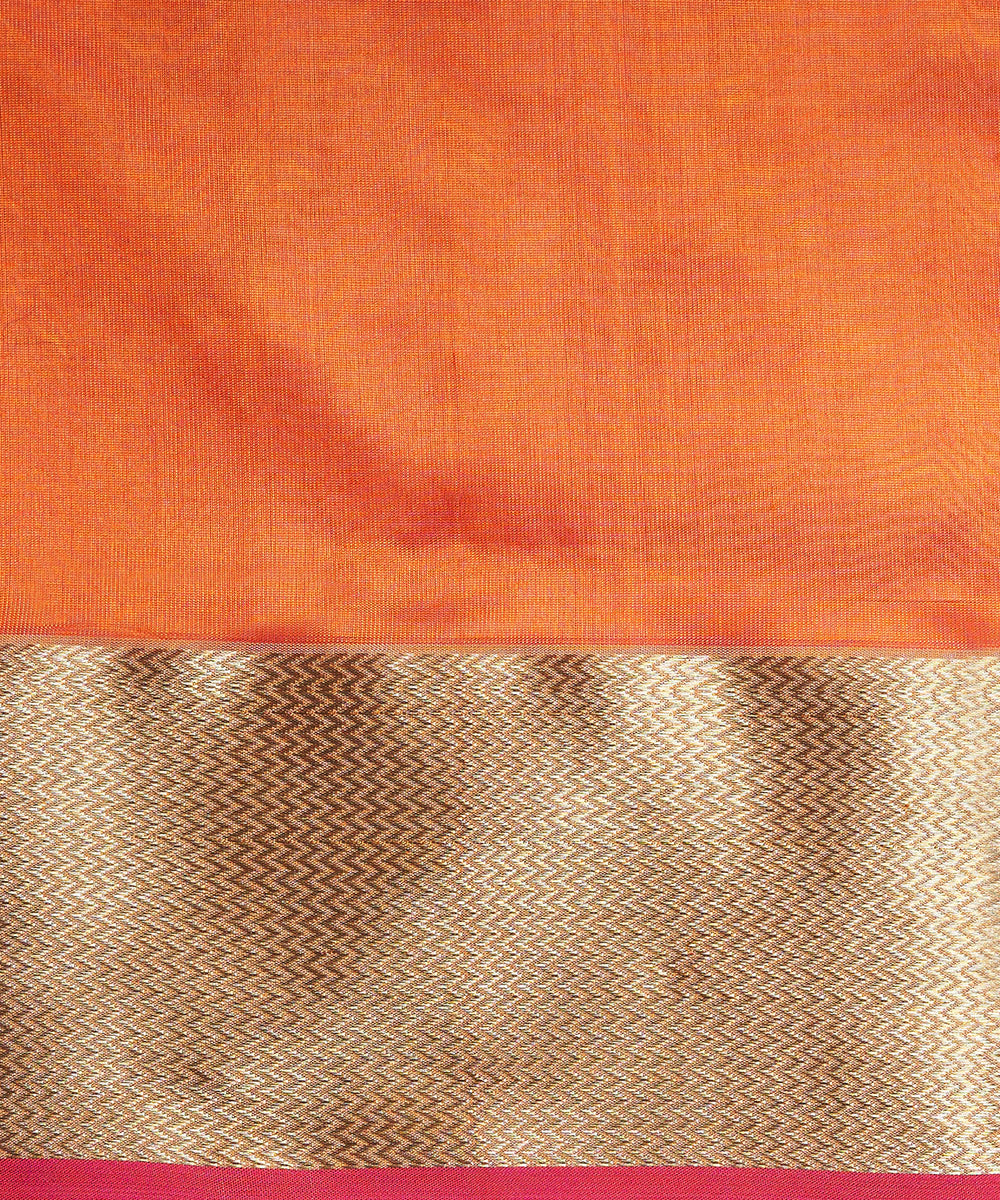 Orange_Handloom_Pure_Chanderi_Silk_Saree_With_Nakshi_Border_WeaverStory_05