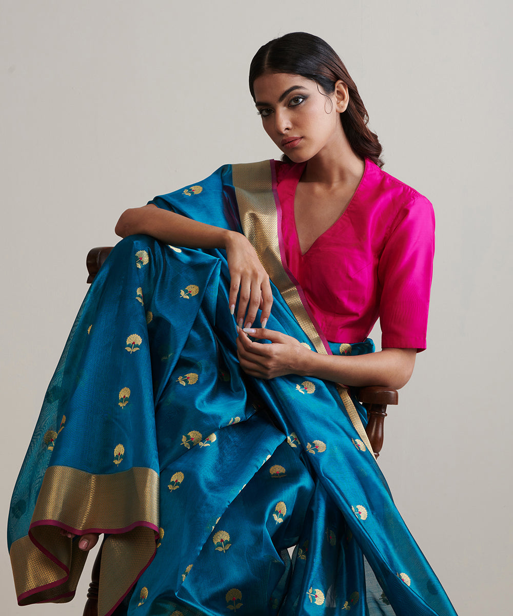 Handloom_Green_Pure_Chanderi_Silk_Saree_With_Nakshi_Border_WeaverStory_01