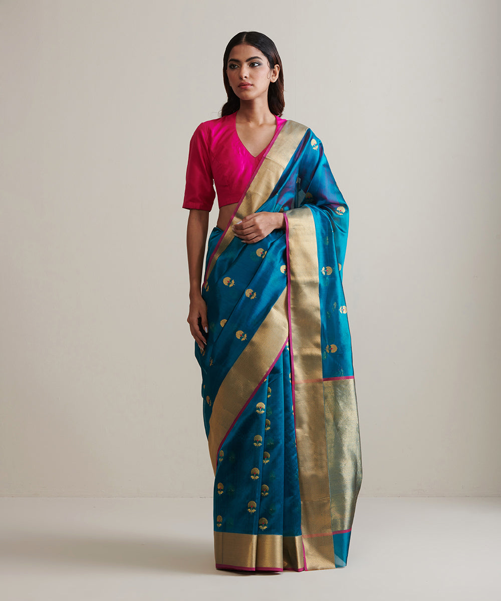 Handloom_Green_Pure_Chanderi_Silk_Saree_With_Nakshi_Border_WeaverStory_02