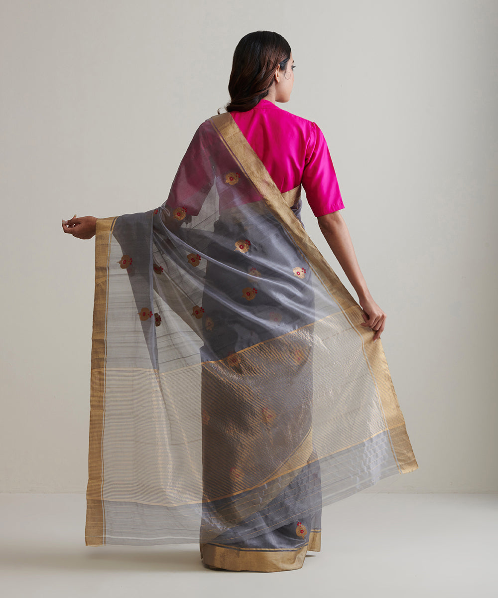 Handloom_Grey_Pure_Chanderi_Silk_Saree_With_Zari_Booti_WeaverStory_03