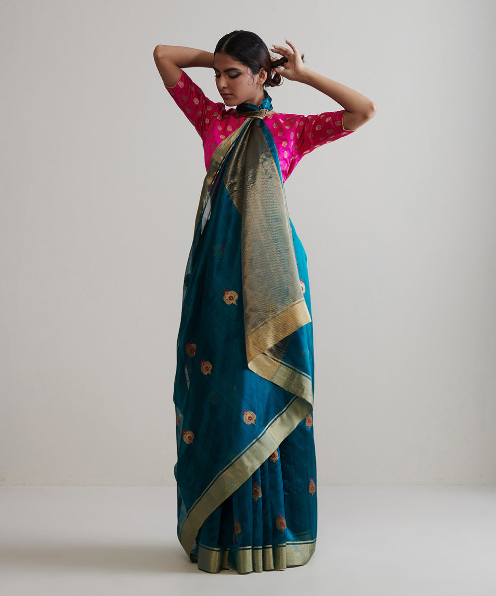 Teal_Green_Handloom_Pure_Chanderi_Silk_Saree_With_Meenapatti_WeaverStory_02