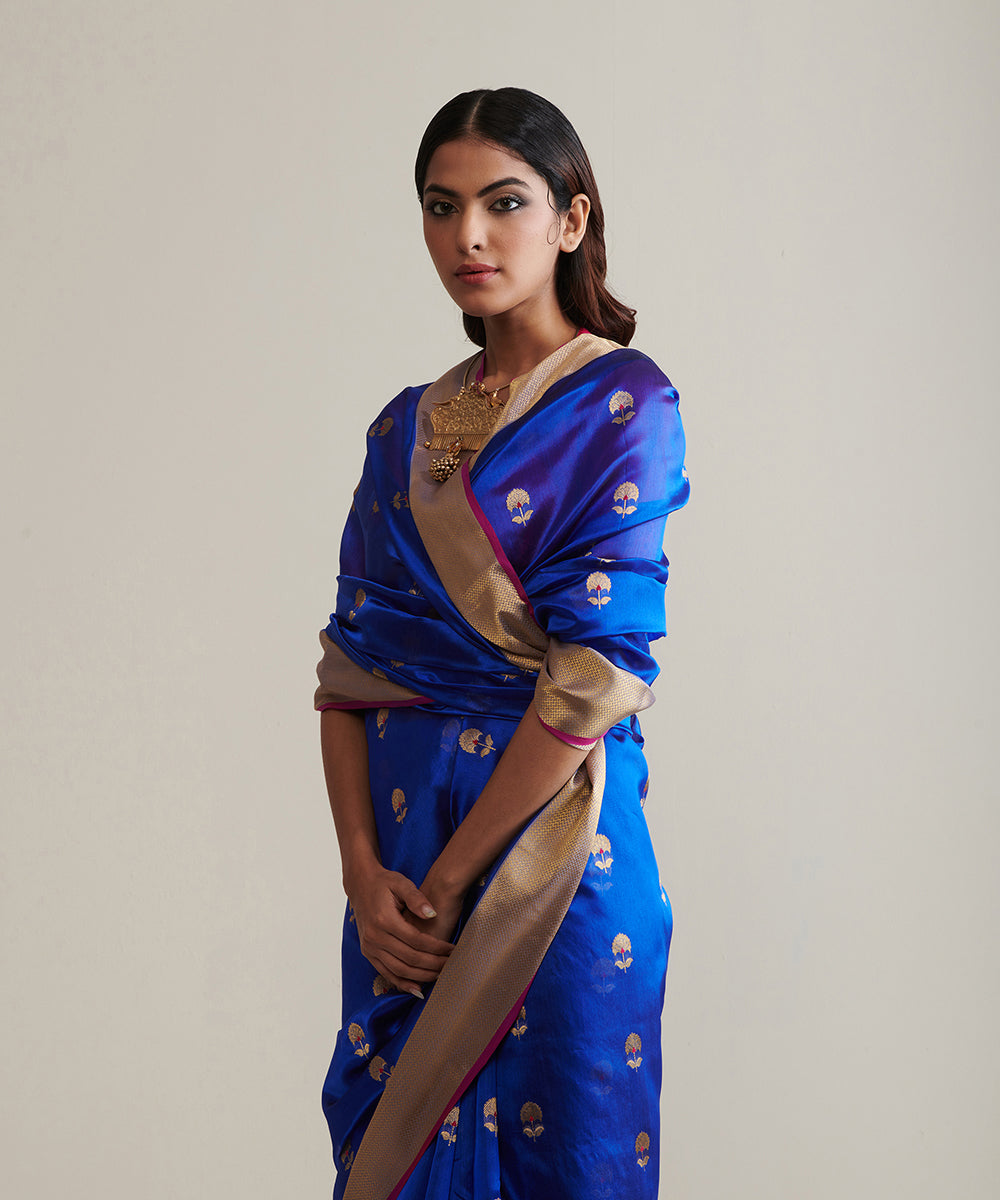 Royal_Blue_Handloom_Pure_Chanderi_Silk_Saree_With_Zari_Border_And_Small_Zari_Boota_WeaverStory_01