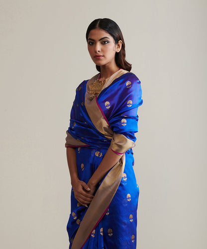 Royal_Blue_Handloom_Pure_Chanderi_Silk_Saree_With_Zari_Border_And_Small_Zari_Boota_WeaverStory_01