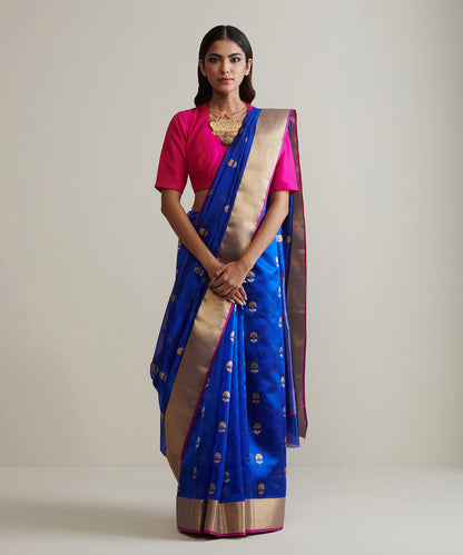 Royal_Blue_Handloom_Pure_Chanderi_Silk_Saree_With_Zari_Border_And_Small_Zari_Boota_WeaverStory_02