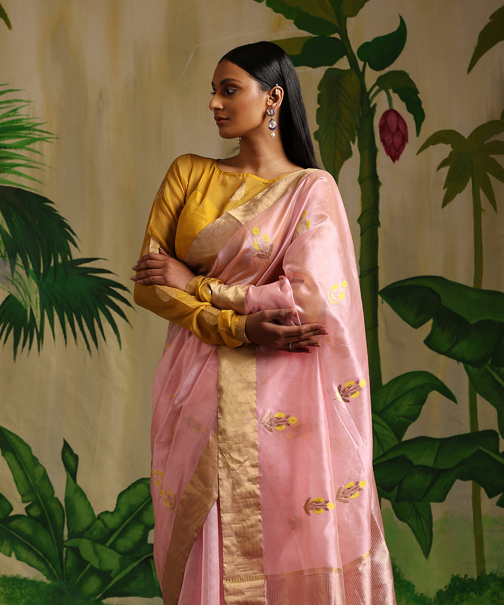 Soft_Pink_Handloom_Pure_Silk_Chanderi_Saree_With_Yellow_Floral_Motifs_WeaverStory_01