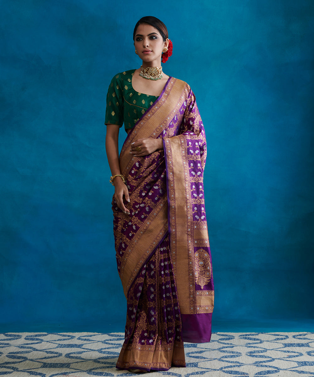 Handloom_Purple_Pure_Katan_Silk_Banarasi_Saree_With_Square_Gold_And_Silver_Jaal_WeaverStory_02