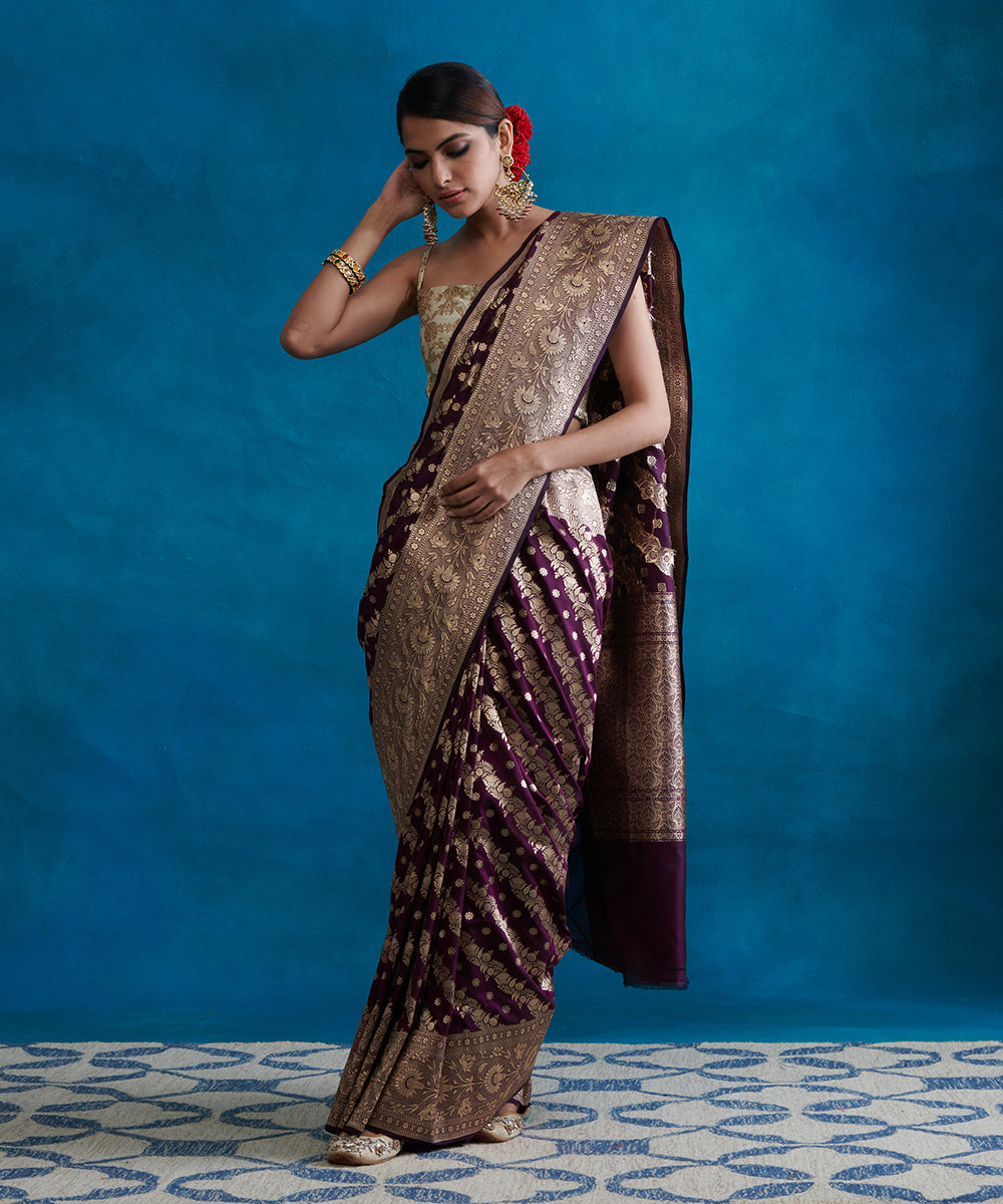 Handloom_Dark_Purple_Pure_Katan_Silk_Banarasi_Saree_With_Cutwork_Jaal_WeaverStory_02