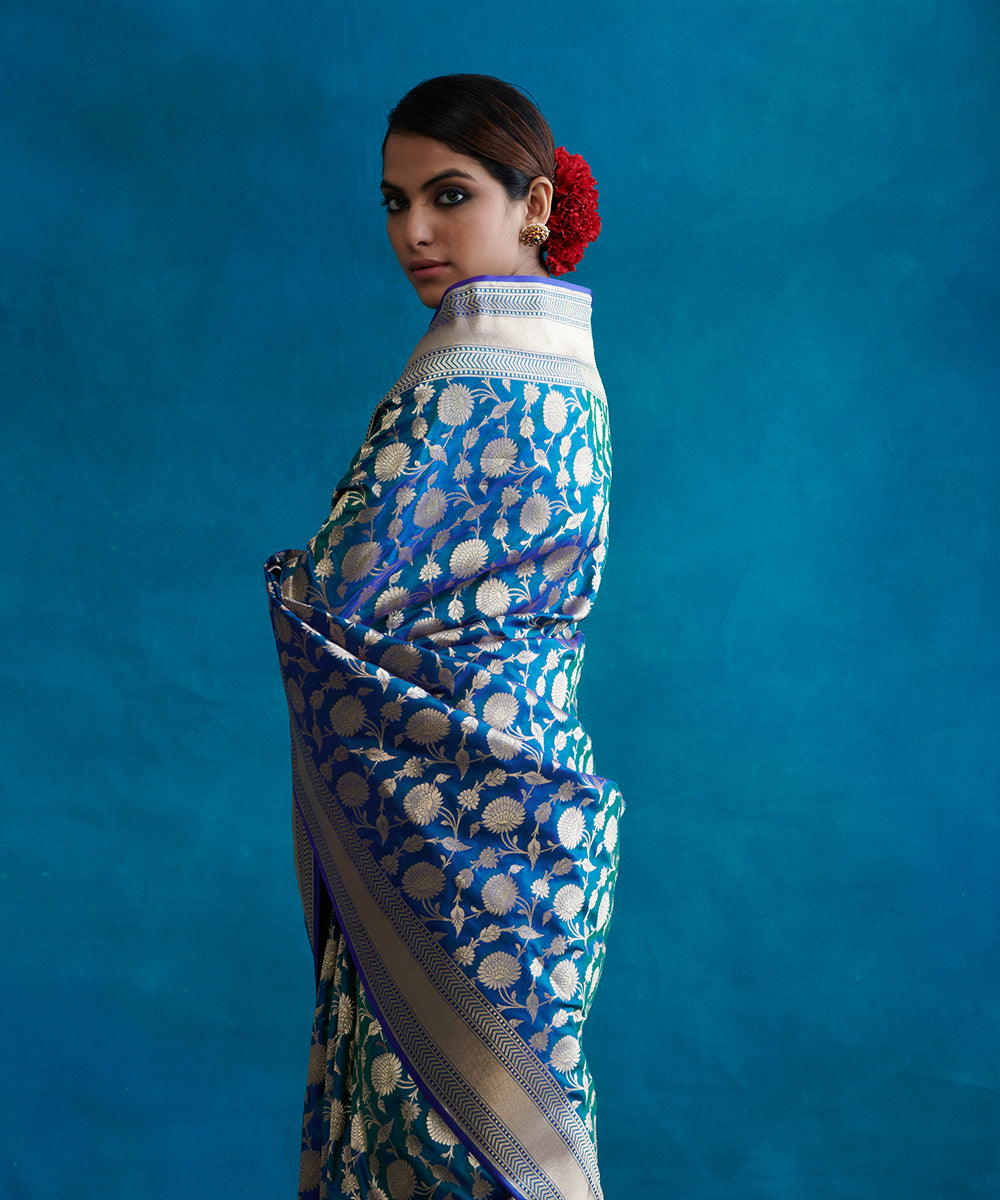 Teal_Handloom_Pure_Katan_Silk_Banarasi_Saree_With_Floral_Cutwork_Jaal_WeaverStory_01