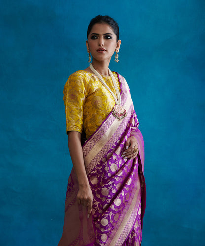 Handloom_Purple_Pure_Katan_Silk_Banarasi_Saree_With_Cutwork_Zari_Jaal_WeaverStory_01