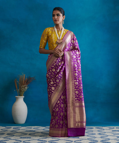 Handloom_Purple_Pure_Katan_Silk_Banarasi_Saree_With_Cutwork_Zari_Jaal_WeaverStory_02