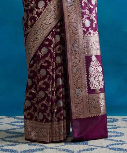 Handloom_Wine_Pure_Katan_Pure_Silk_Banarasi_Saree_With_Sona_Rupa_Jaal_WeaverStory_04