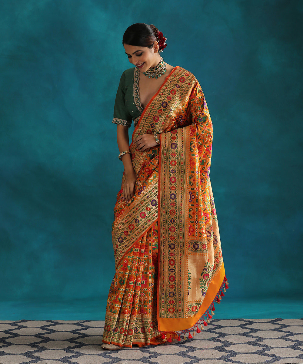 Mustard_Handloom_Pure_Silk_Tissue_Patola_Saree_With_Heavy_Meenakari_Border_WeaverStory_02