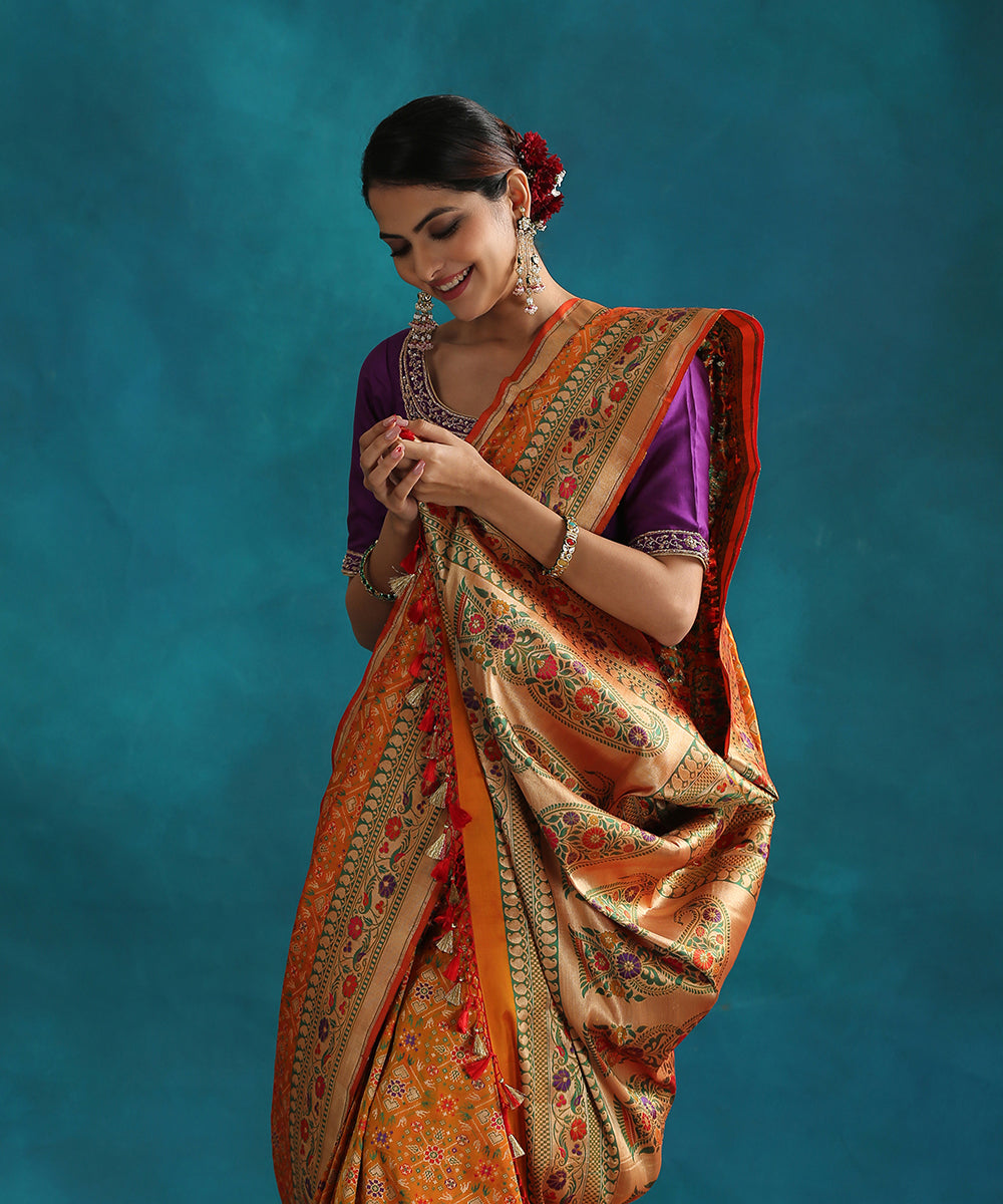 Musrtard_Handloom_Pure_Silk_Tissue_Patola_Saree_With_Meenakari_Border_WeaverStory_01