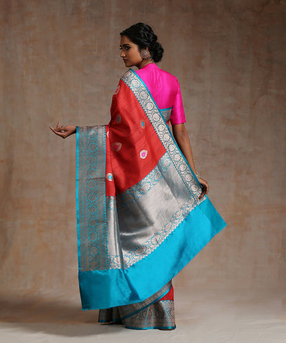 Turkey_Red_Handloom_Tussar_Silk_Banarasi_Saree_With_Blue_Border_WeaverStory_03