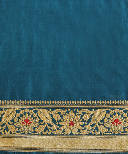 Teal Handloom Pure Katan Silk Banarasi Saree With Kimkhab Weave