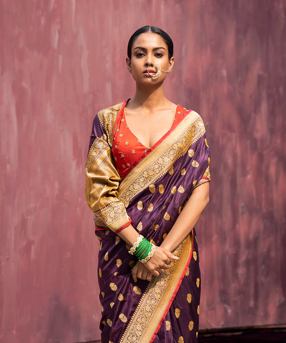 Handloom_Dark_Purple_Pure_Katan_Silk_Banarasi_Saree_With_Cutwork_Booti_WeaverStory_01