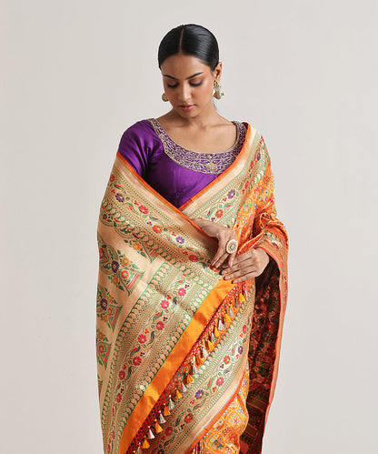 Handloom_Mustard_Pure_Katan_Silk_Banarasi_Patola_Saree_With_Paithani_Border_WeaverStory_01