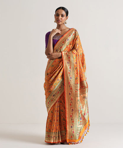 Handloom_Mustard_Pure_Katan_Silk_Banarasi_Patola_Saree_With_Paithani_Border_WeaverStory_02