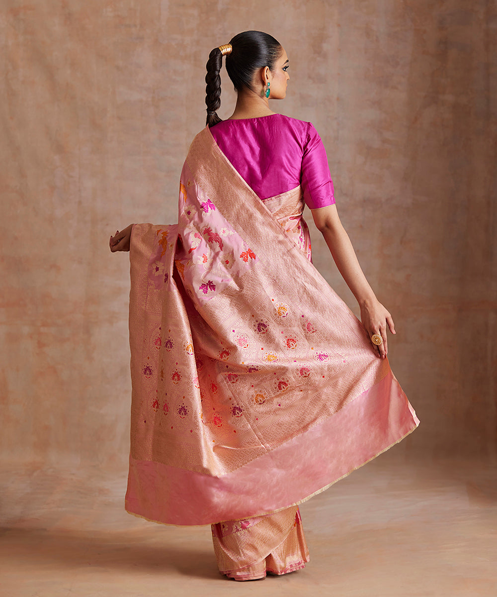 Handloom_Baby_Pink_Pure_Katan_Silk_Banarasi_Saree_With_Multicolor_Meena_Jaal_WeaverStory_03
