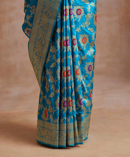 Blue_Handloom_Pure_Katan_Silk_Banarasi_Saree_With_Multicolor_Meena_Jaal_WeaverStory_04