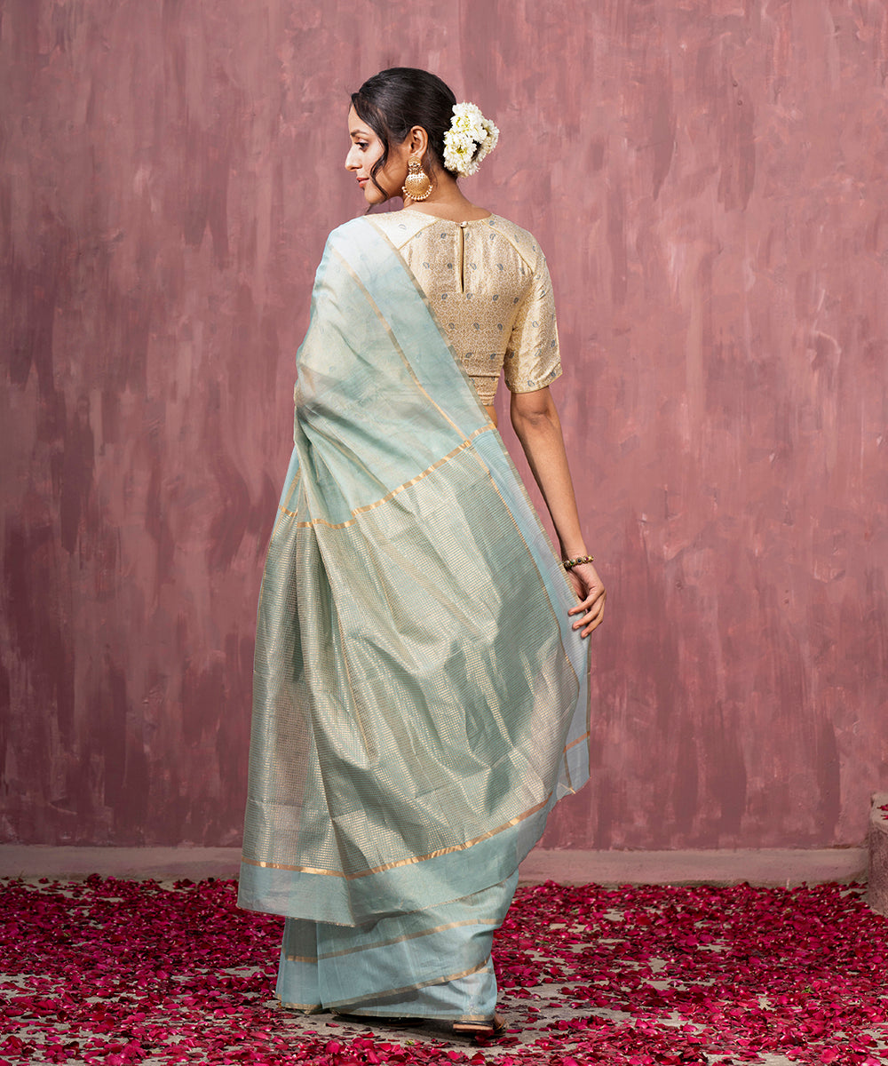 Handloom_Ice_blue_Tissue_Chanderi_Silk_Saree_With_Golden_Thin_Border_WeaverStory_03