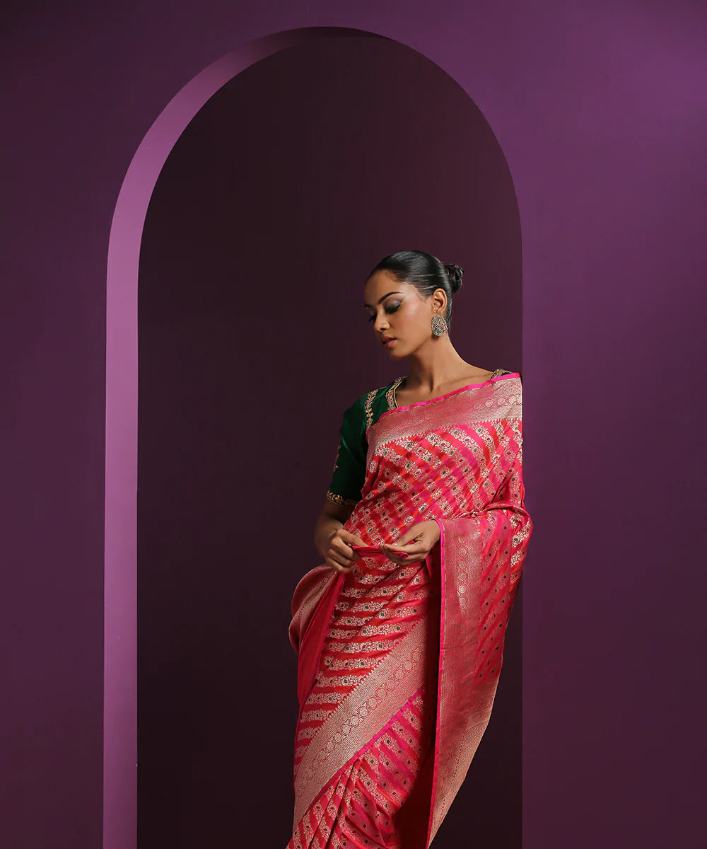 Handloom_Pink_Pure_Katan_Silk_Banarasi_Saree_With_Diagonal_Bel_WeaverStory_01