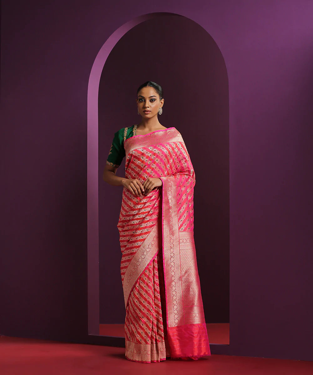 Handloom_Pink_Pure_Katan_Silk_Banarasi_Saree_With_Diagonal_Bel_WeaverStory_02