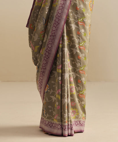 Handloom_Grey_Tussar_Georgette_Banarasi_Saree_With_Multi_Color_Meenakari_WeaverStory_04