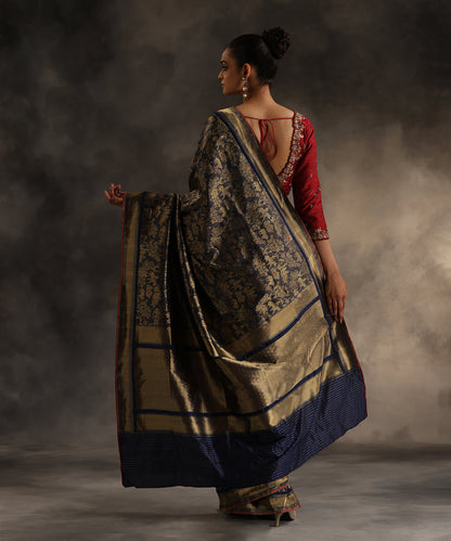 Dark_Blue_Handloom_Pure_Katan_Silk_Shikargah_Banarasi_Saree_With_Meenakari_WeaverStory_03