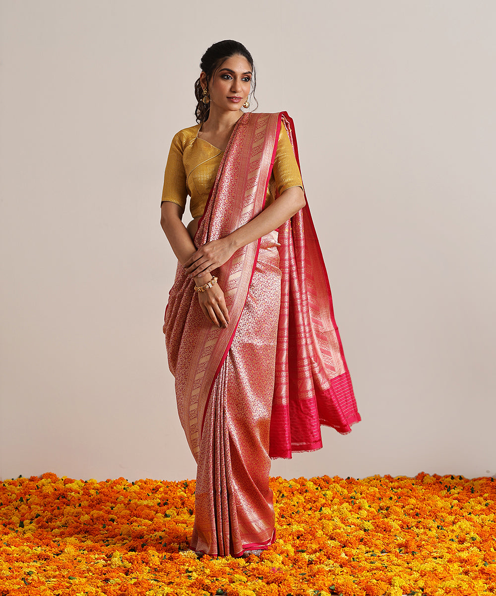 Handloom_Rani_Pink_Pure_Katan_Silk_Kimkhab_Banarasi_Saree_With_Yellow_Meenakari_WeaverStory_02