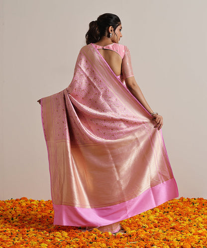 Handloom_Pink_Pure_Katan_Silk_Kimkhab_Banarasi_Saree_With_Red_Meenakari_WeaverStory_03