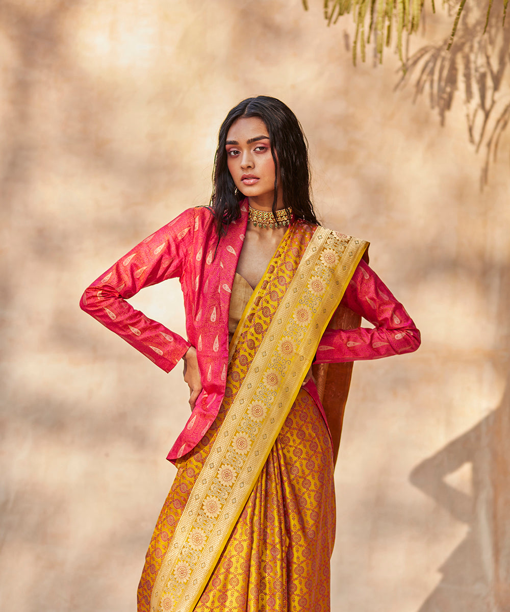 Handloom_Mustard_Satin_Silk_Tanchoi_Banarasi_Saree_With_Meenakari_WeaverStory_01