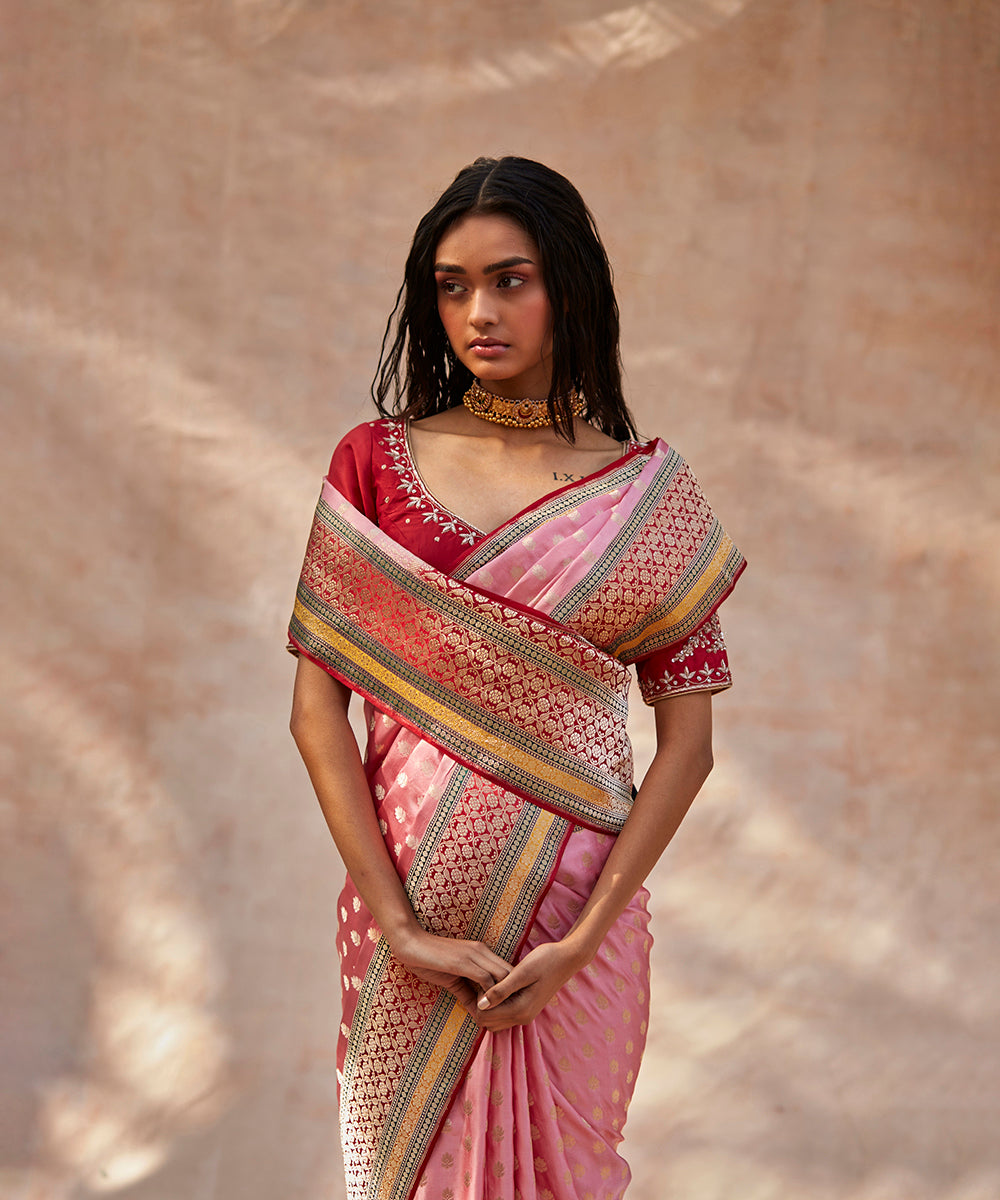 Pink_Handloom_Pure_Katan_Silk_Banarasi_Saree_With_Meenakari_Border_And_Kadhwa_Booti_WeaverStory_01