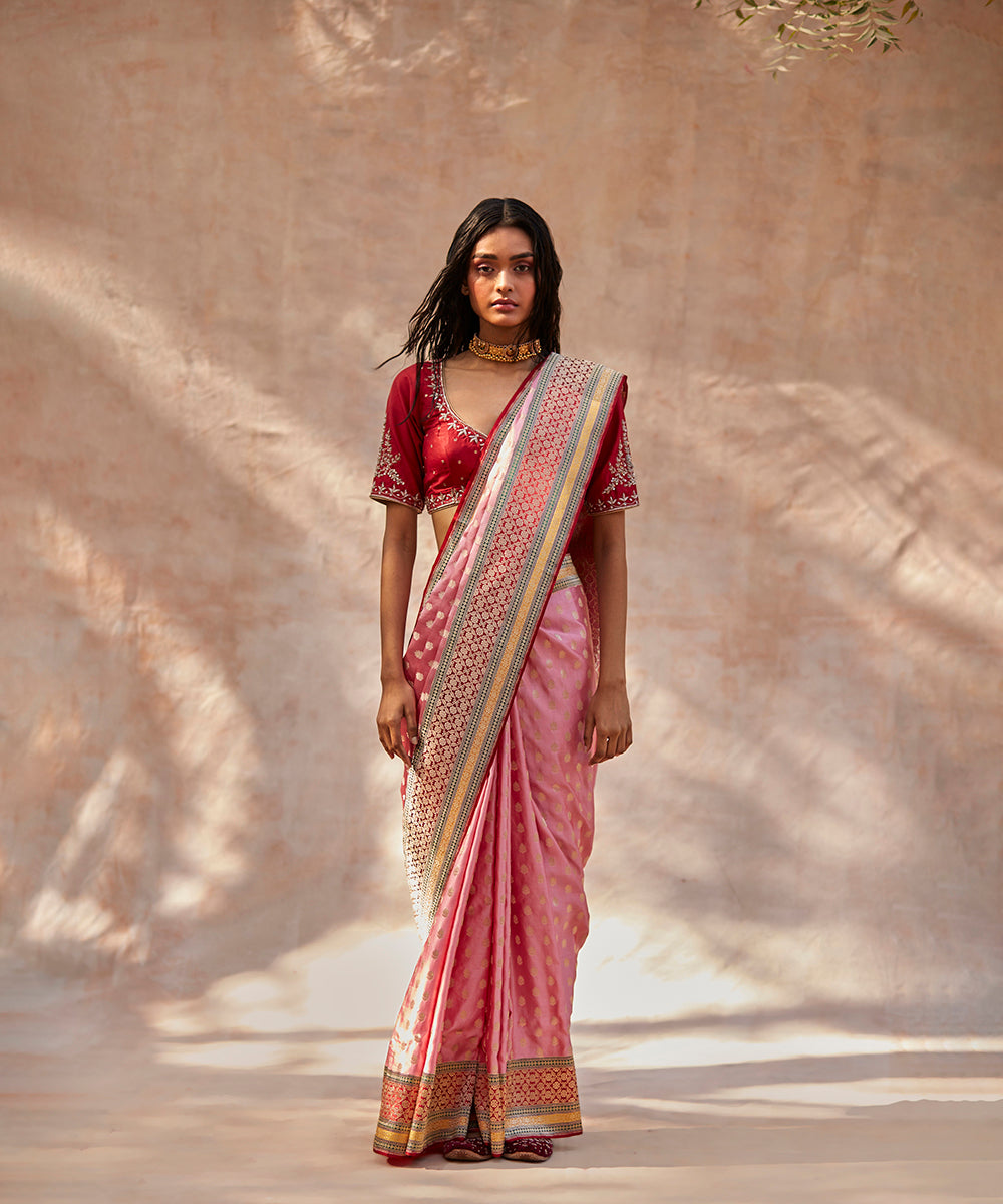 Pink_Handloom_Pure_Katan_Silk_Banarasi_Saree_With_Meenakari_Border_And_Kadhwa_Booti_WeaverStory_02