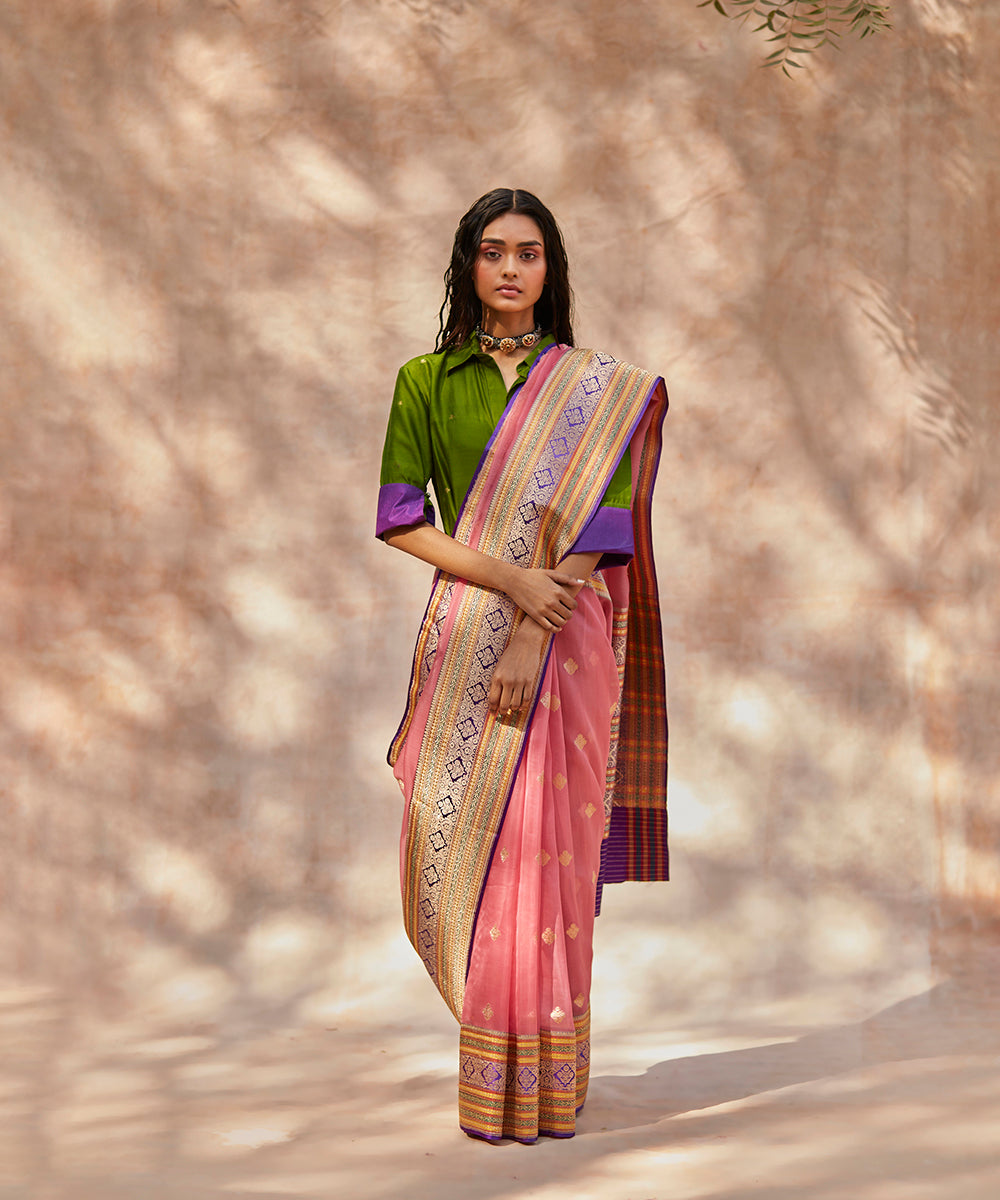 Pink_Handloom_Kora_Silk_Banarasi_Saree_With_Kadhwa_Booti_And_Meenakari_Border_WeaverStory_02