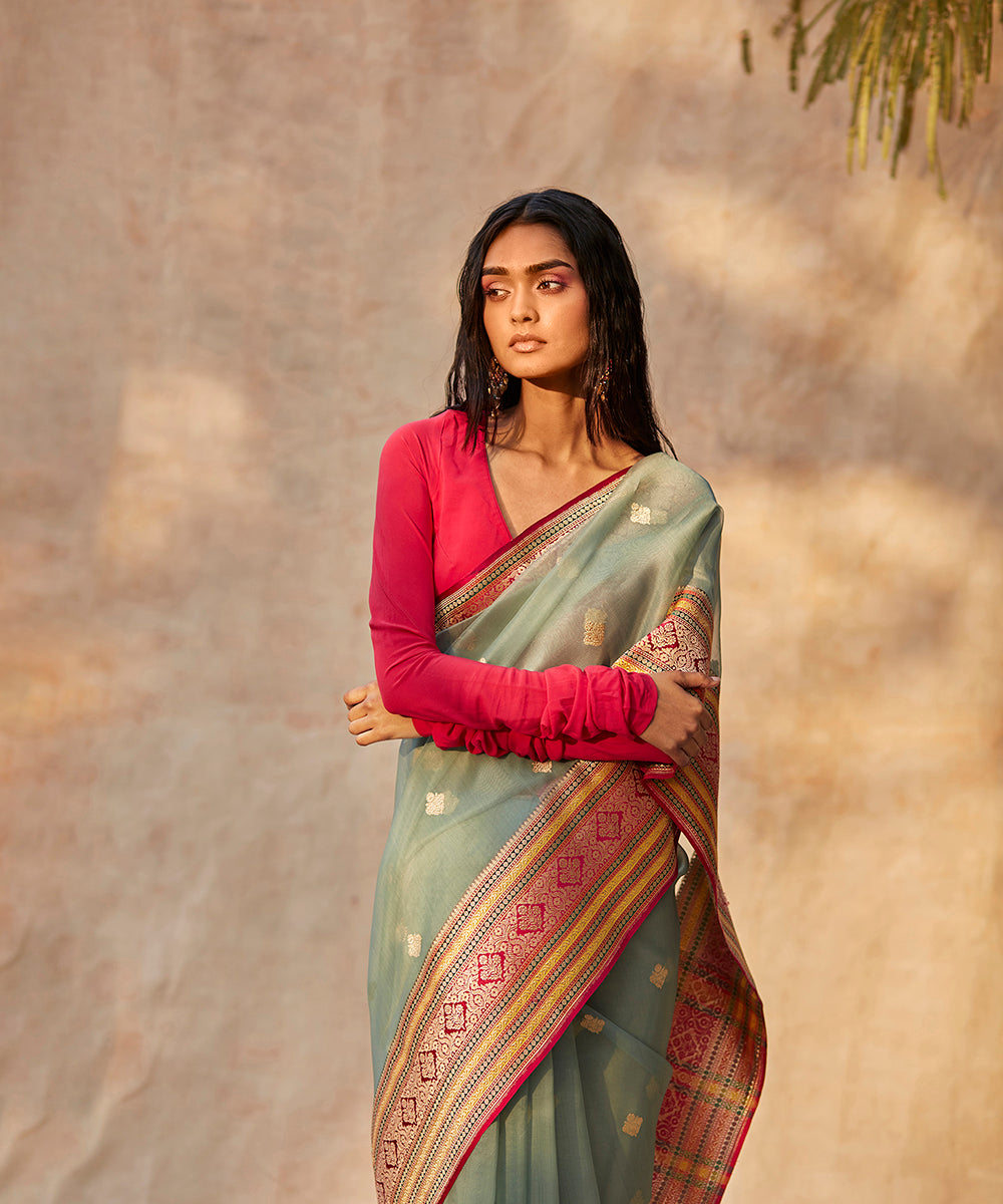 Handloom_Mint_Green_Kora_Silk_Banarasi_Saree_Kadhwa_Booti_And_Meenakari_Border_WeaverStory_01