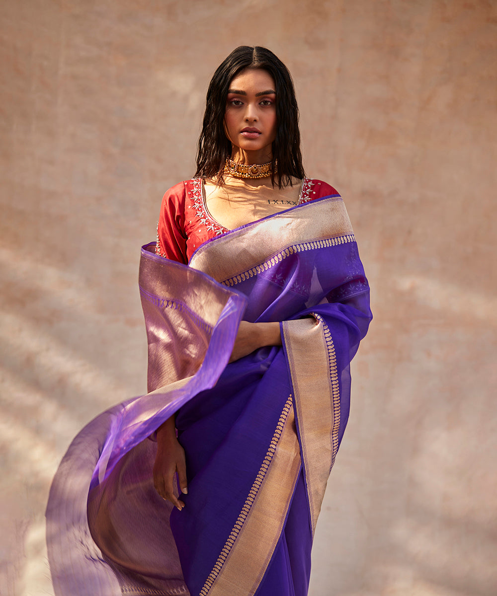 Handloom_Violet_Kora_Silk_Plain_Banarasi_Saree_With_Paisley_Cutwork_Border_WeaverStory_01