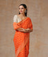 Orange_Handloom_Pure_Cotton_Jamdani_Banarasi_Saree_Silver_With_Kadhwa_Booti_WeaverStory_01