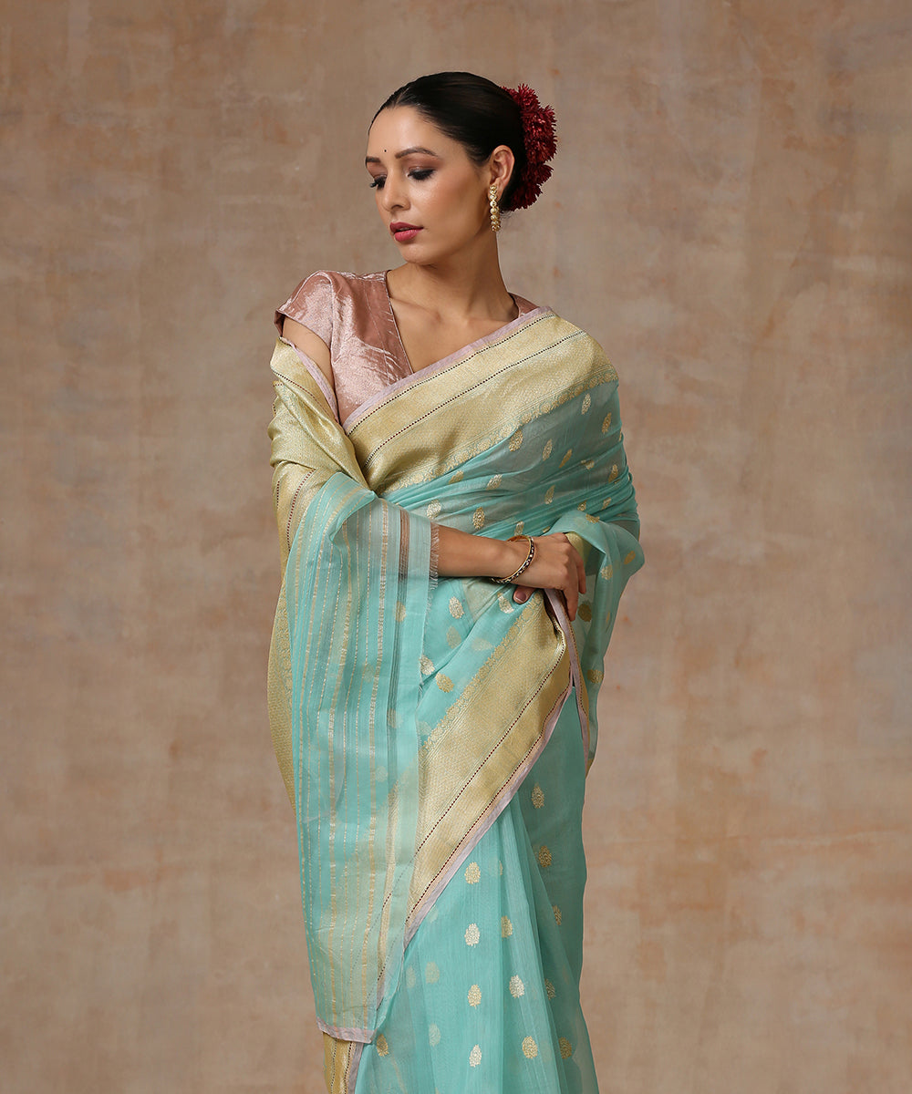 Handloom_Sky_Blue_Pure_Cotton_Banarasi_Saree_With_Meenakari_And_Pink_Selvedge_WeaverStory_01