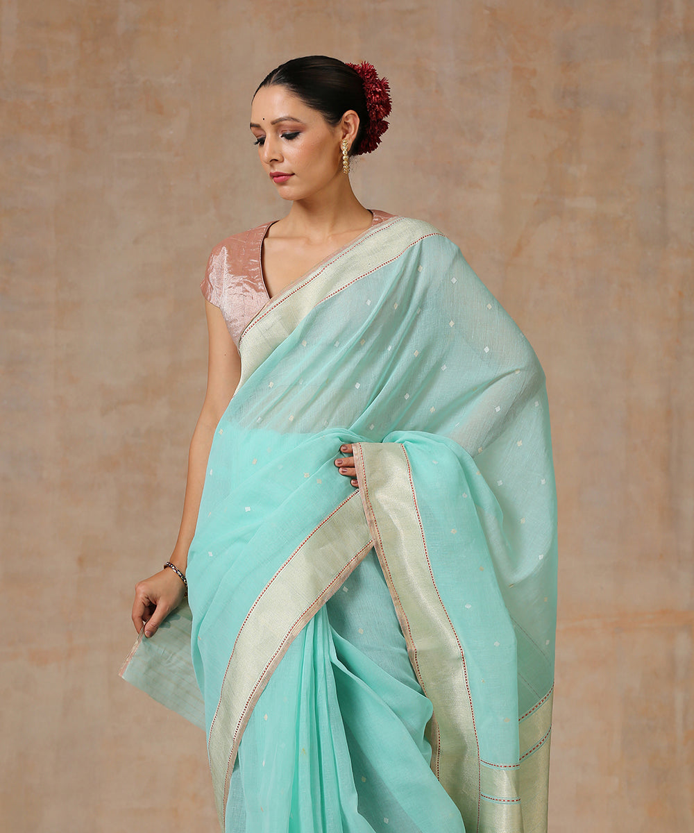 Handloom_Sage_Green_Pure_Cotton_Banarasi_Saree_With_Border_WeaverStory_01