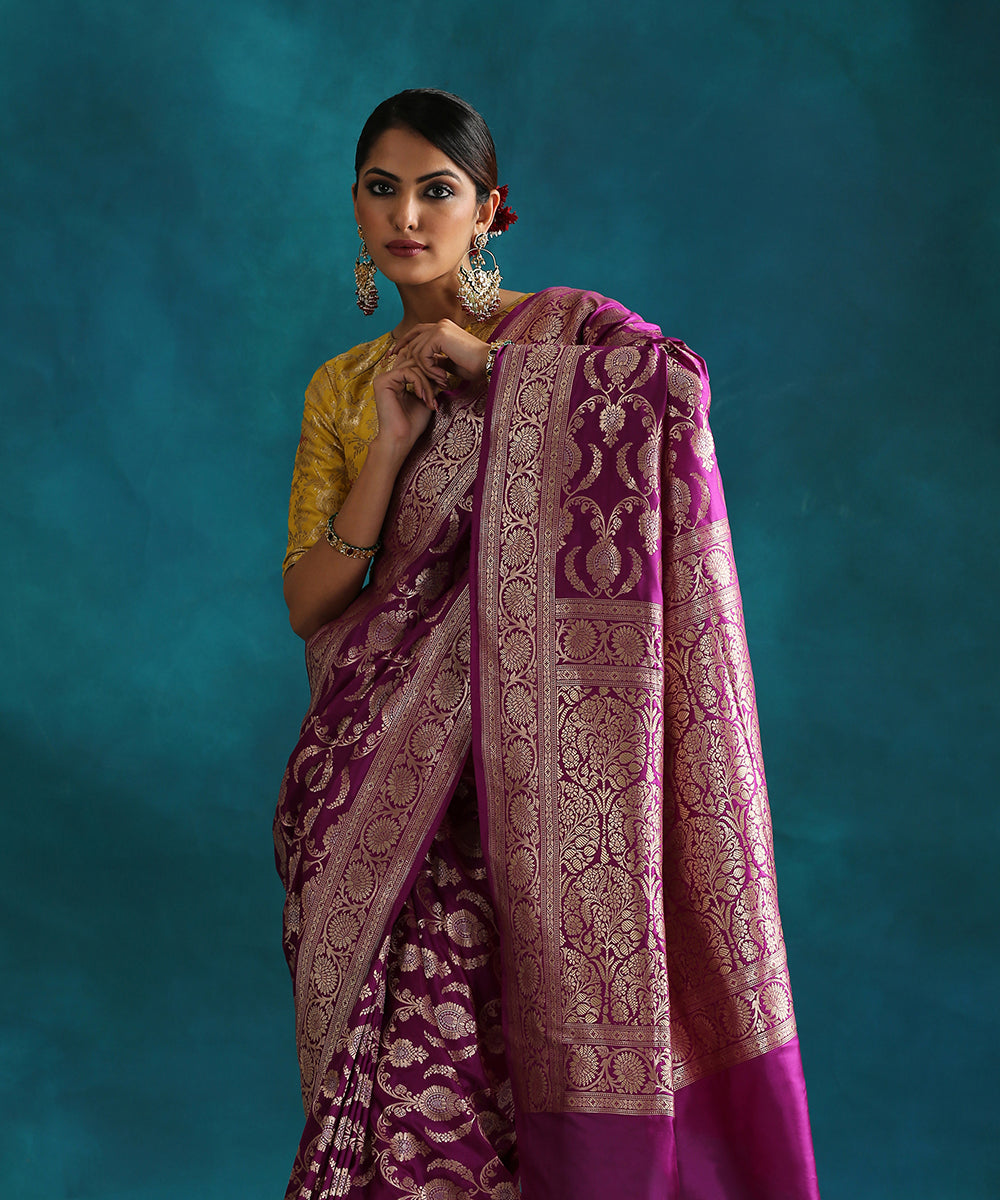 Purple_Handloom_Pure_Katan_Silk_Jamdani_Banarasi_Saree_With_Cutwork_Upada_Weave_WeaverStory_01