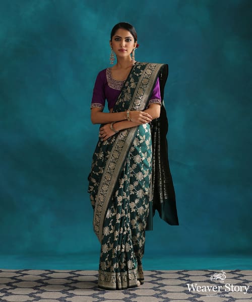 Dark Green Woven Banarasi Crepe Saree