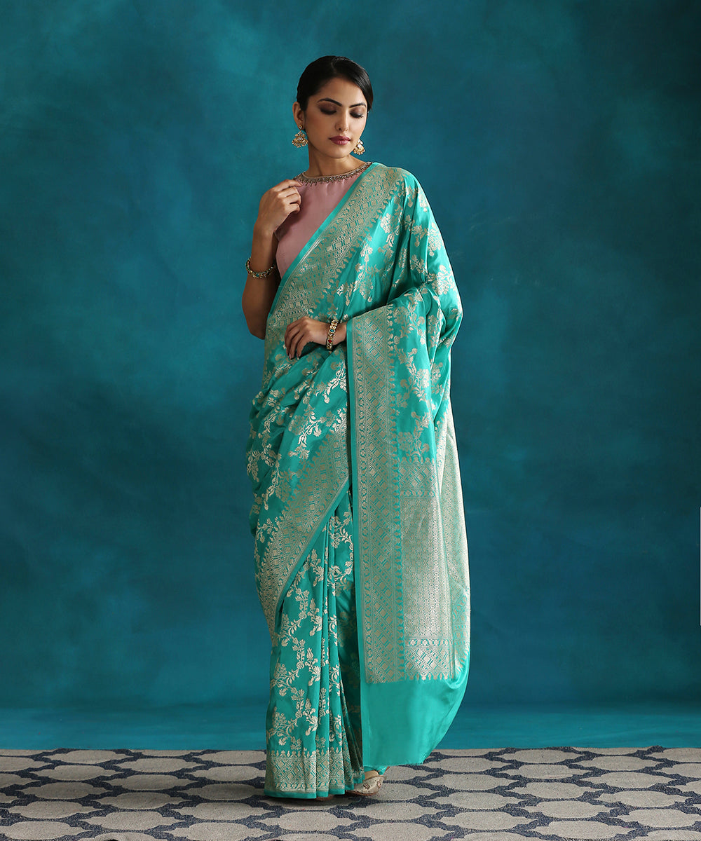 Banarasi Handwoven Pure Muga Silk Saree With Antique Resham Border-Tur –  Banarasikargha