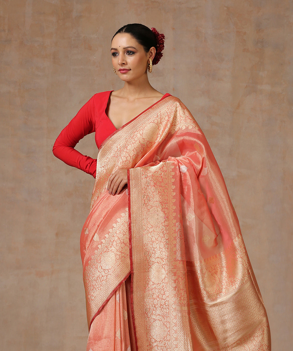 Peach_Handloom_Pure_Tissue_Silk_Banarasi_Saree_With_Gold_Zari_WeaverStory_01