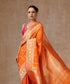 Handloom_Orange_Pure_Katan_Silk_Banarasi_Saree_With_Stripes_WeaverStory_01